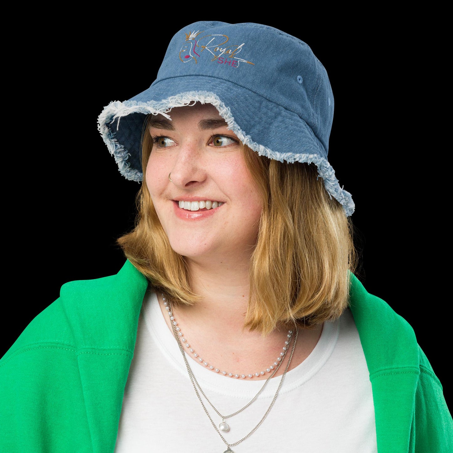 Distressed denim bucket hat